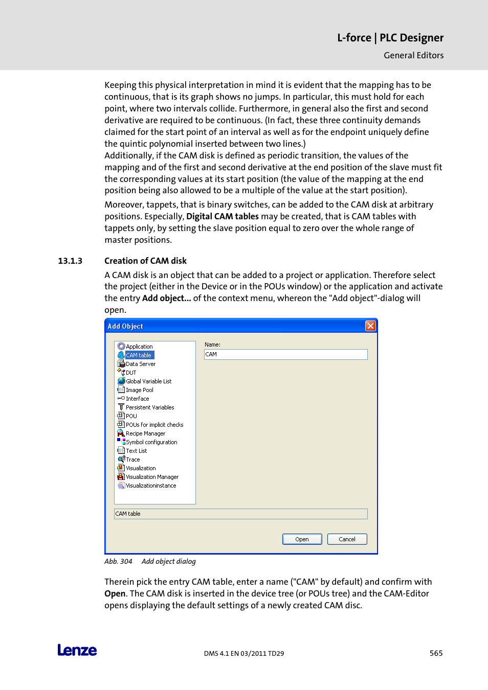 Creation of cam disk, L-force | plc designer | Lenze PLC Designer PLC Designer (R3-1) User Manual | Page 567 / 1170