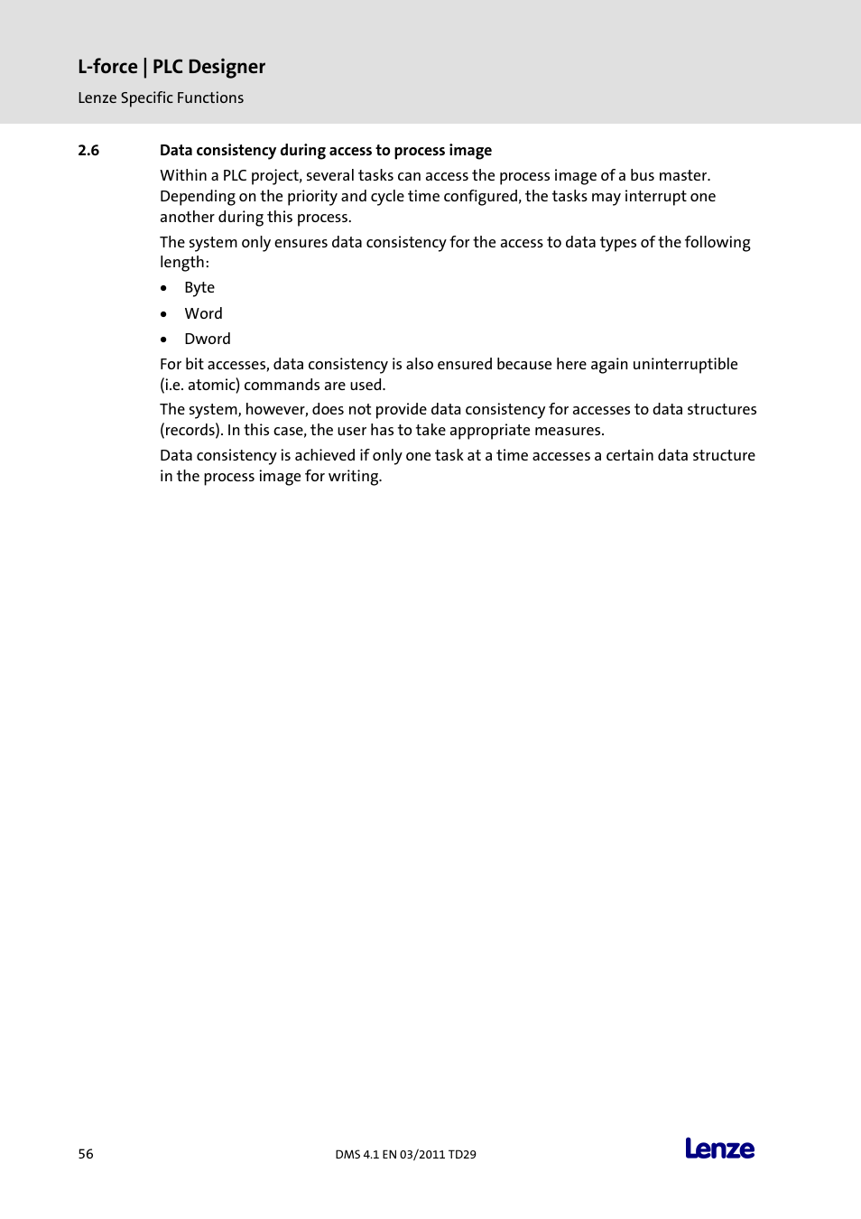 Data consistency during access to process image, L-force | plc designer | Lenze PLC Designer PLC Designer (R3-1) User Manual | Page 58 / 1170