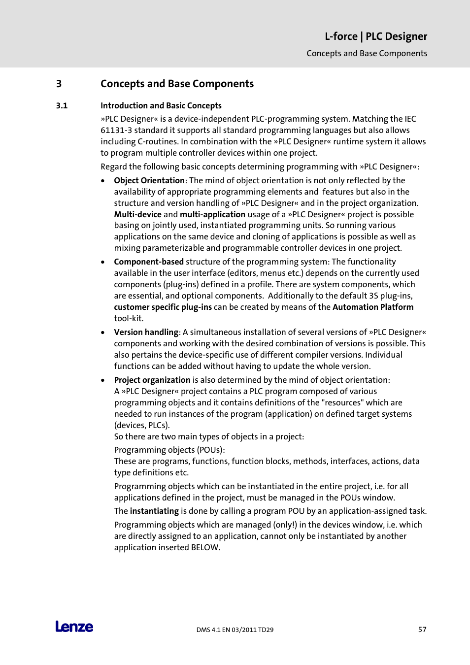 3 concepts and base components, Introduction and basic concepts, Concepts and base components | L-force | plc designer, 3concepts and base components | Lenze PLC Designer PLC Designer (R3-1) User Manual | Page 59 / 1170