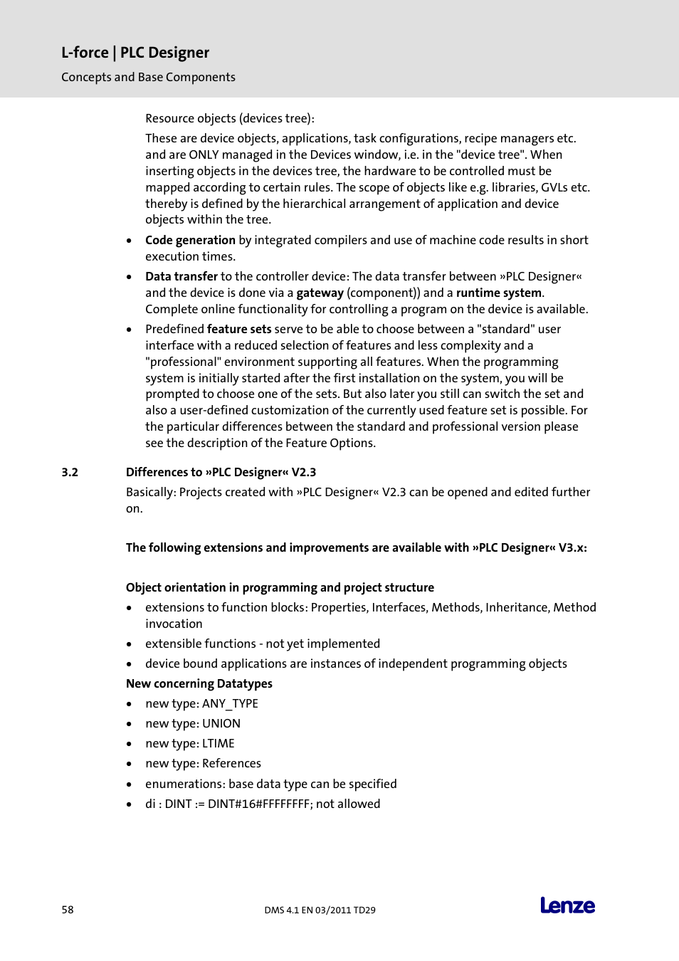 Differences to »plc designer« v2.3, L-force | plc designer | Lenze PLC Designer PLC Designer (R3-1) User Manual | Page 60 / 1170