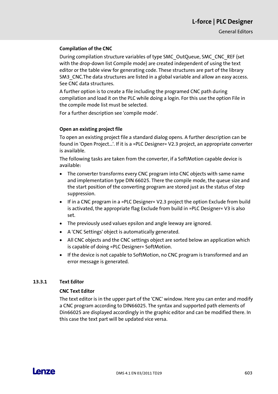 Text editor, Cnc text editor, L-force | plc designer | Lenze PLC Designer PLC Designer (R3-1) User Manual | Page 605 / 1170