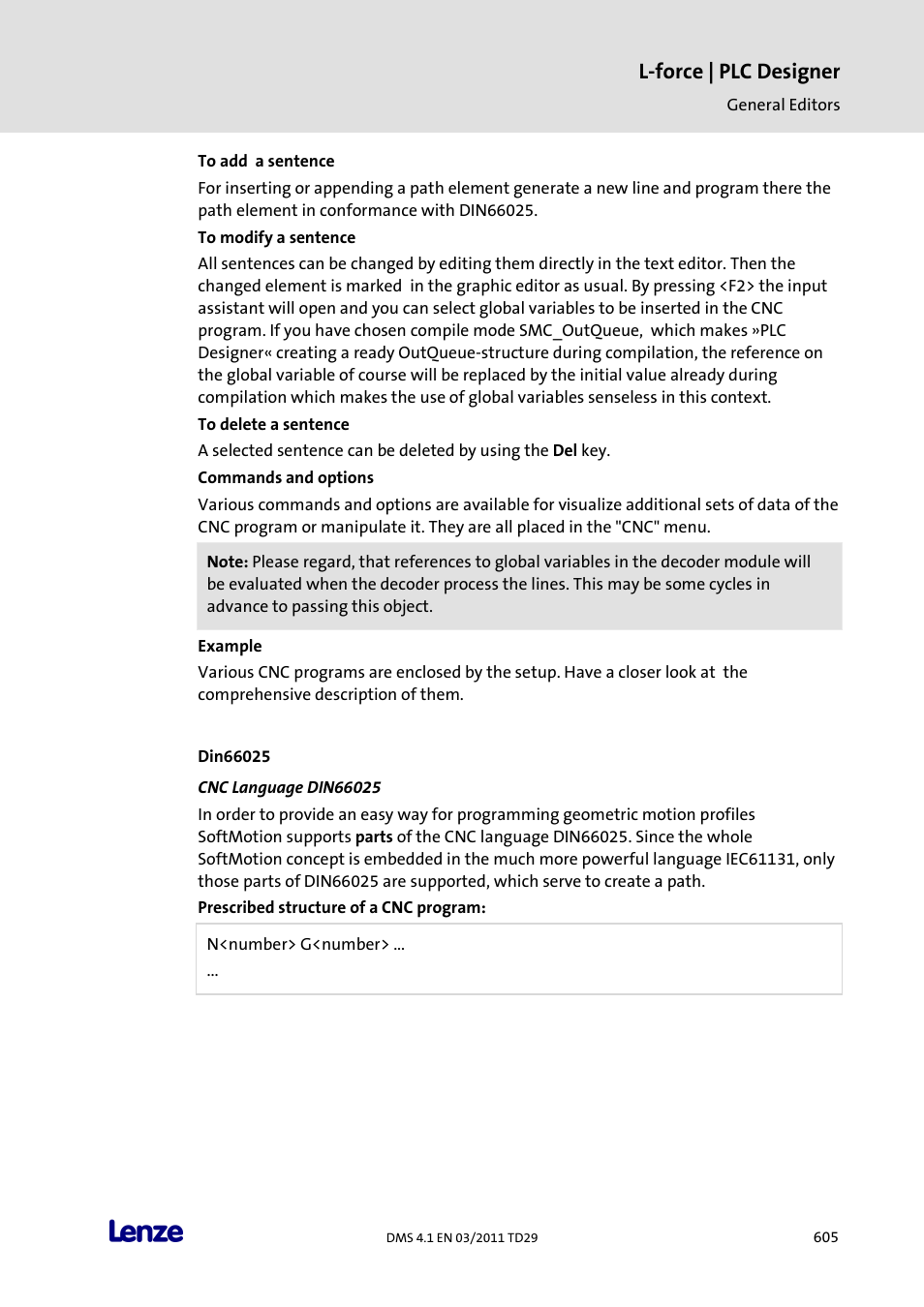 Din66025, Cnc language din66025, L-force | plc designer | Lenze PLC Designer PLC Designer (R3-1) User Manual | Page 607 / 1170