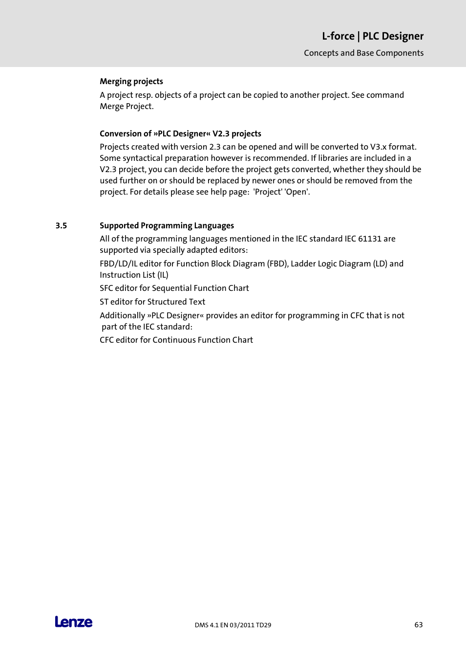 Supported programming languages, L-force | plc designer | Lenze PLC Designer PLC Designer (R3-1) User Manual | Page 65 / 1170