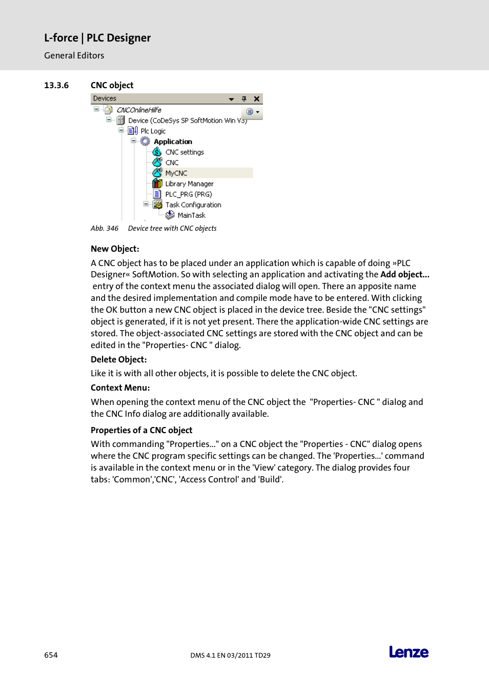 Cnc object, Properties of a cnc object, L-force | plc designer | Lenze PLC Designer PLC Designer (R3-1) User Manual | Page 656 / 1170