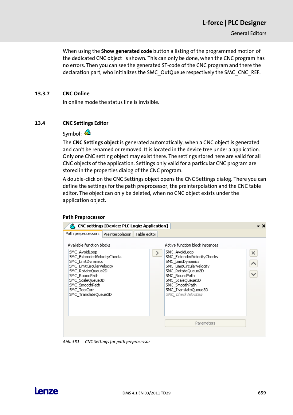 Cnc online, Cnc settings editor, L-force | plc designer | Lenze PLC Designer PLC Designer (R3-1) User Manual | Page 661 / 1170