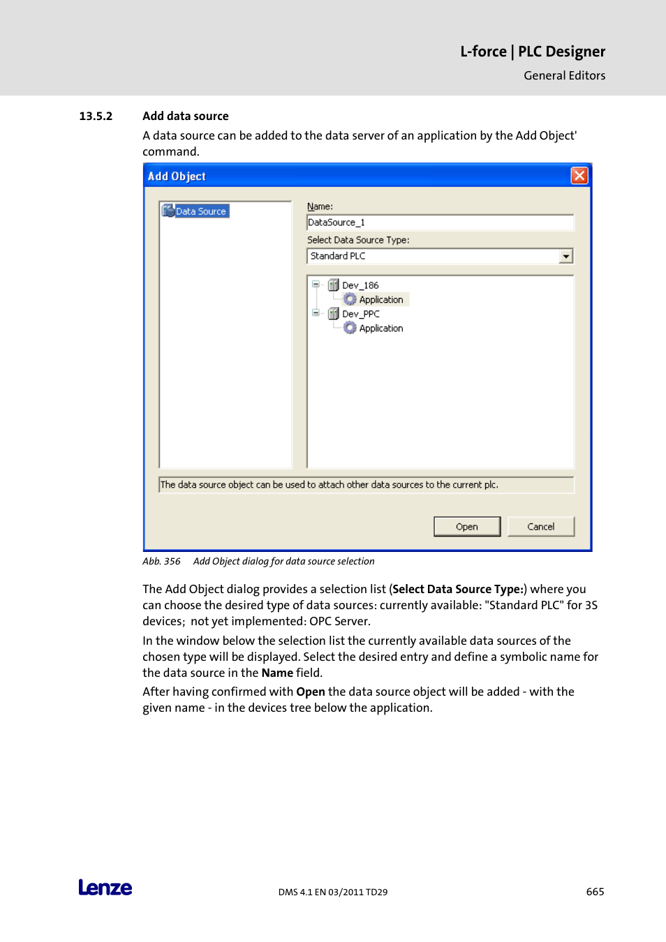 Add data source, L-force | plc designer | Lenze PLC Designer PLC Designer (R3-1) User Manual | Page 667 / 1170