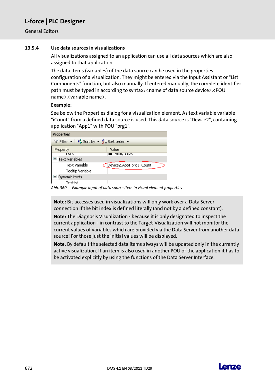 Use data sources in visualizations, L-force | plc designer | Lenze PLC Designer PLC Designer (R3-1) User Manual | Page 674 / 1170