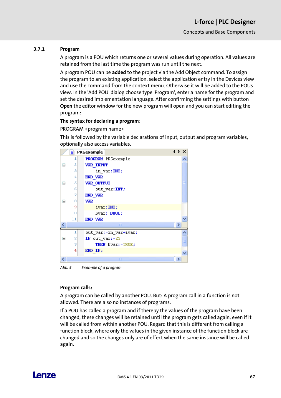 Program, L-force | plc designer | Lenze PLC Designer PLC Designer (R3-1) User Manual | Page 69 / 1170