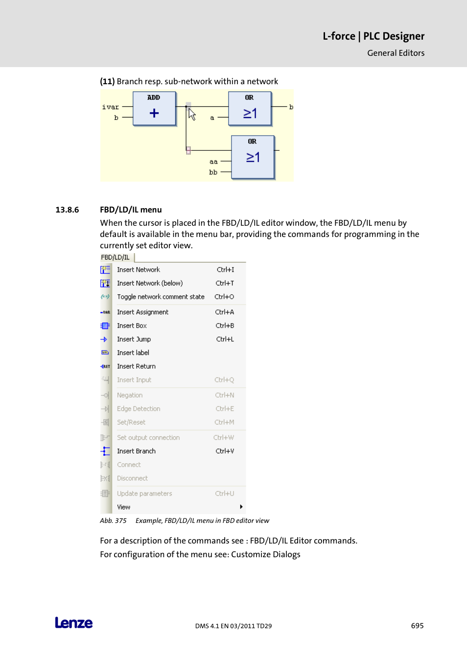 Fbd/ld/il menu, L-force | plc designer | Lenze PLC Designer PLC Designer (R3-1) User Manual | Page 697 / 1170