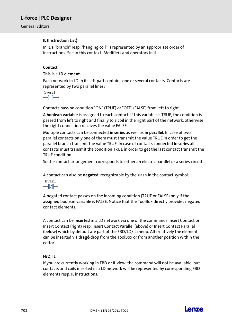 Contact, L-force | plc designer | Lenze PLC Designer PLC Designer (R3-1) User Manual | Page 704 / 1170