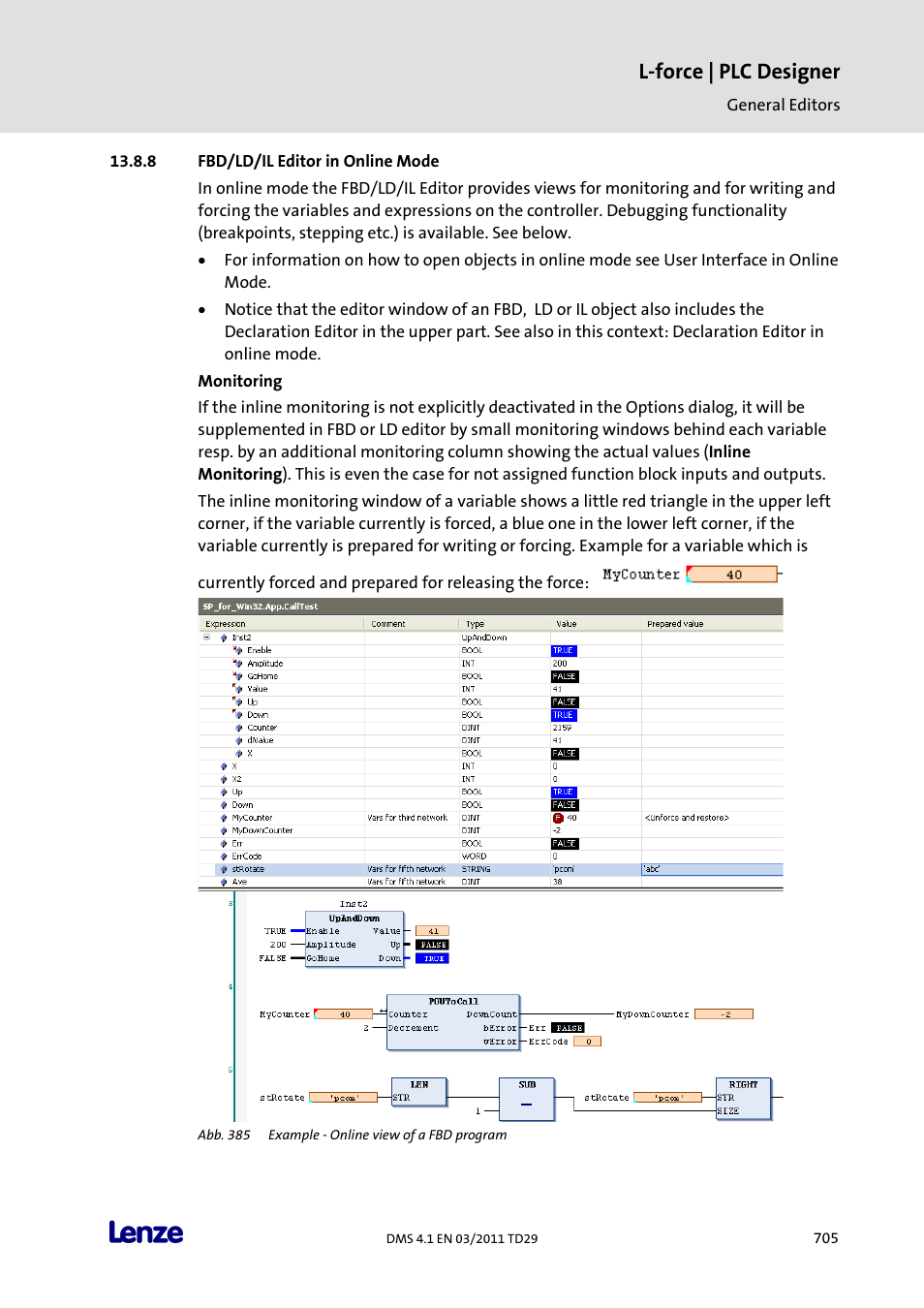 Fbd/ld/il editor in online mode, L-force | plc designer | Lenze PLC Designer PLC Designer (R3-1) User Manual | Page 707 / 1170