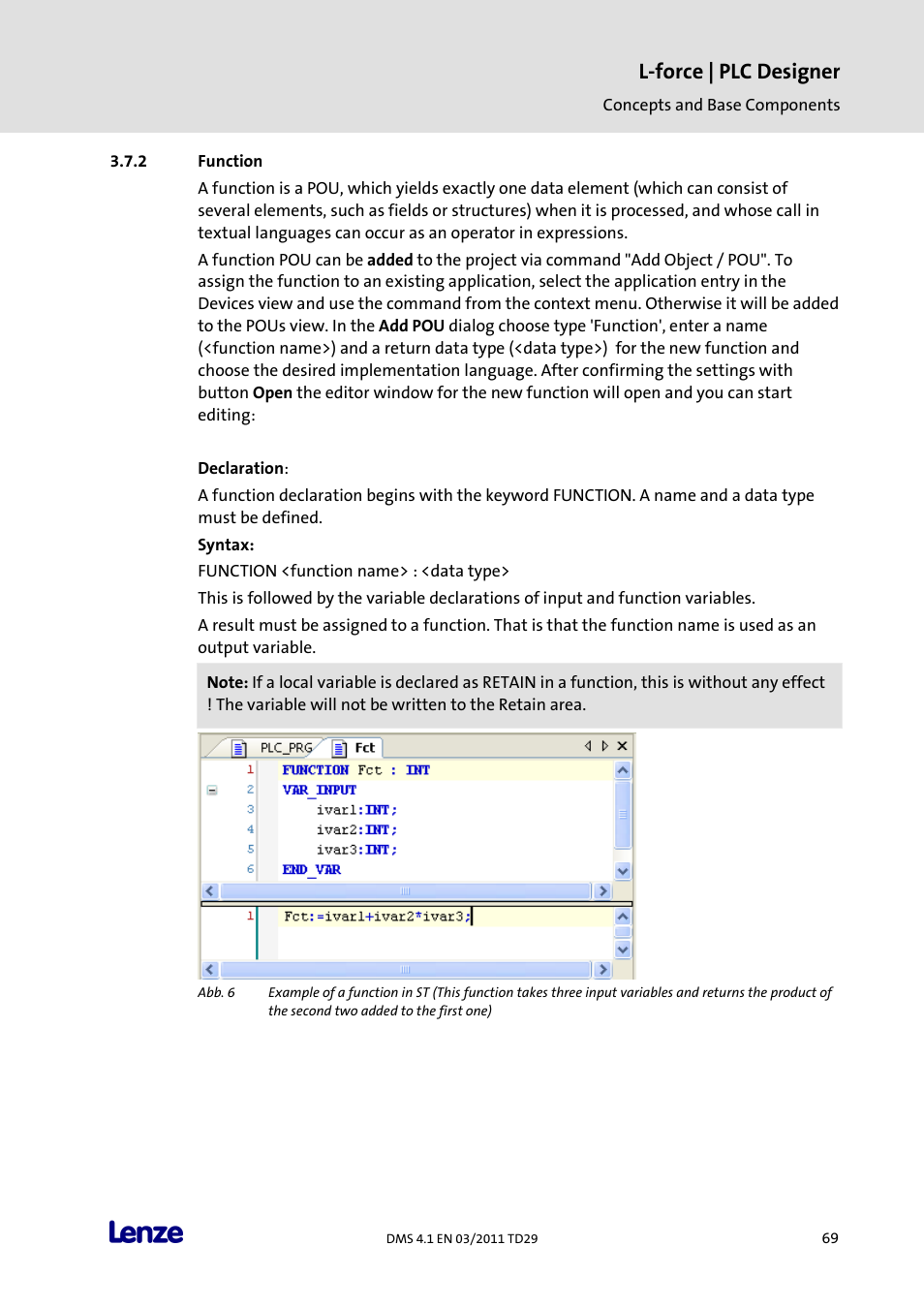 Function, L-force | plc designer | Lenze PLC Designer PLC Designer (R3-1) User Manual | Page 71 / 1170