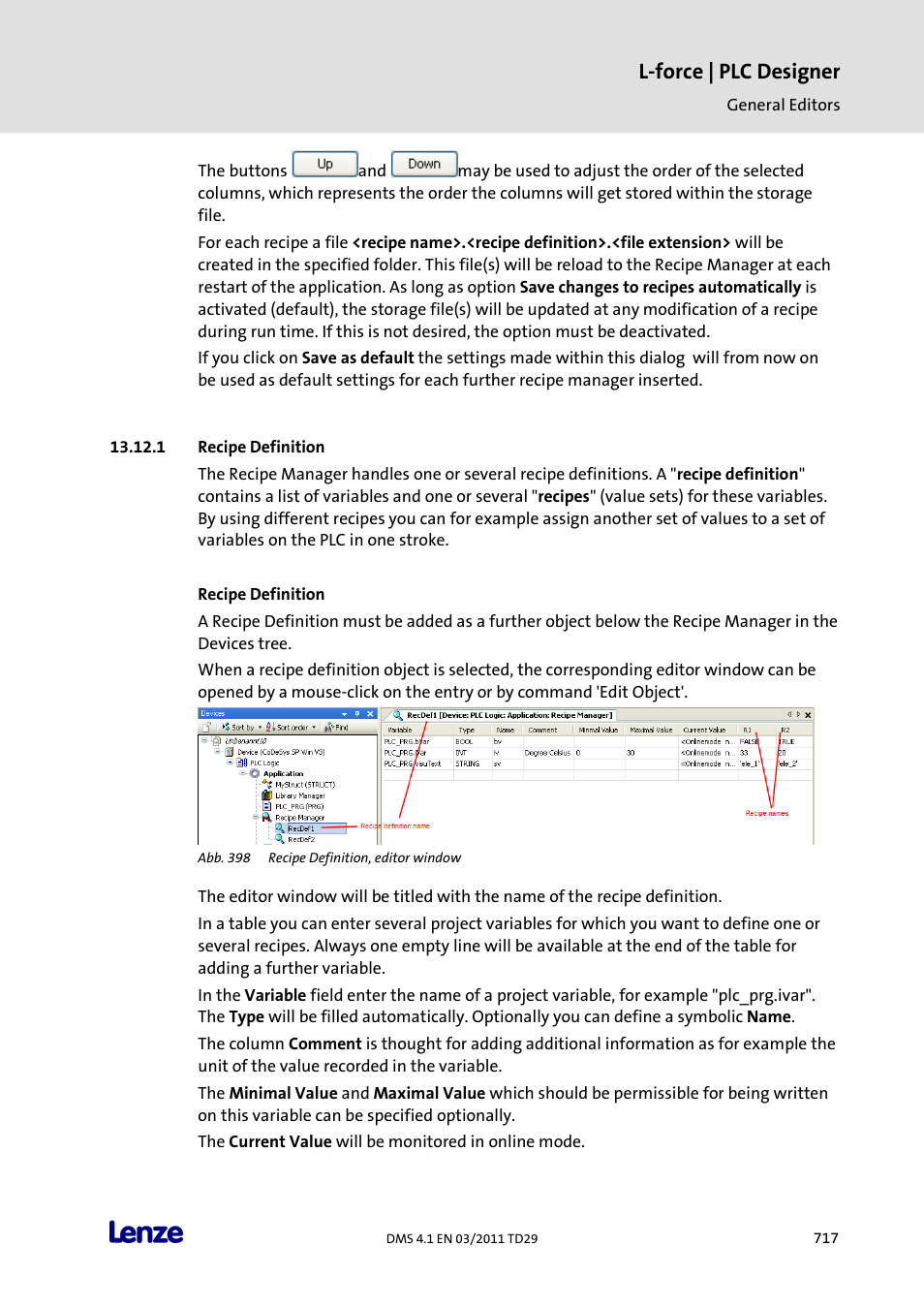 Recipe definition, L-force | plc designer | Lenze PLC Designer PLC Designer (R3-1) User Manual | Page 719 / 1170