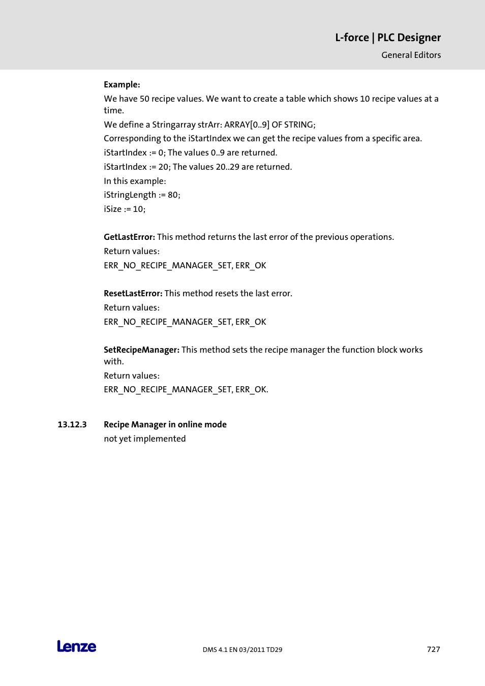 Recipe manager in online mode, L-force | plc designer | Lenze PLC Designer PLC Designer (R3-1) User Manual | Page 729 / 1170