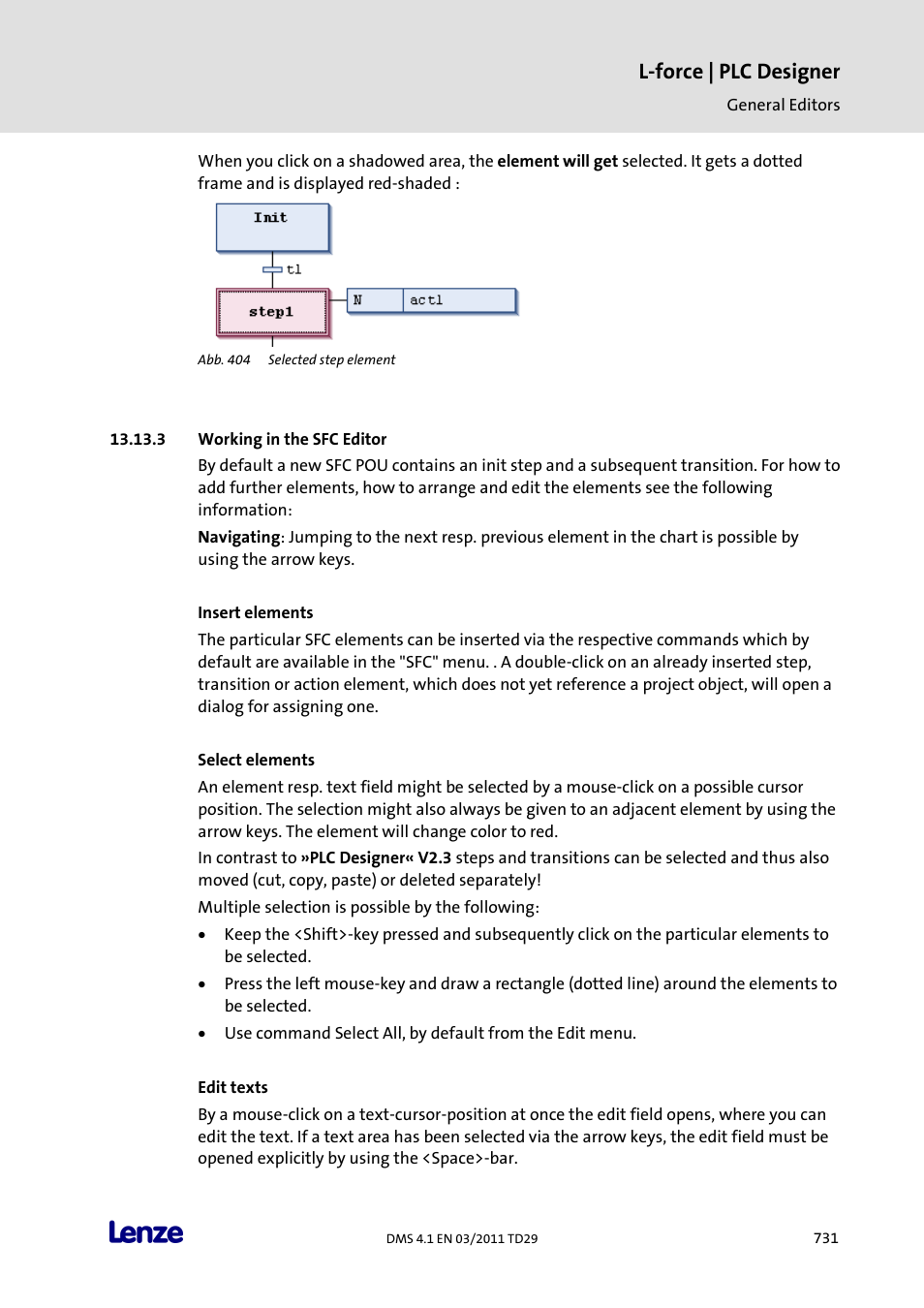 Working in the sfc editor, L-force | plc designer | Lenze PLC Designer PLC Designer (R3-1) User Manual | Page 733 / 1170