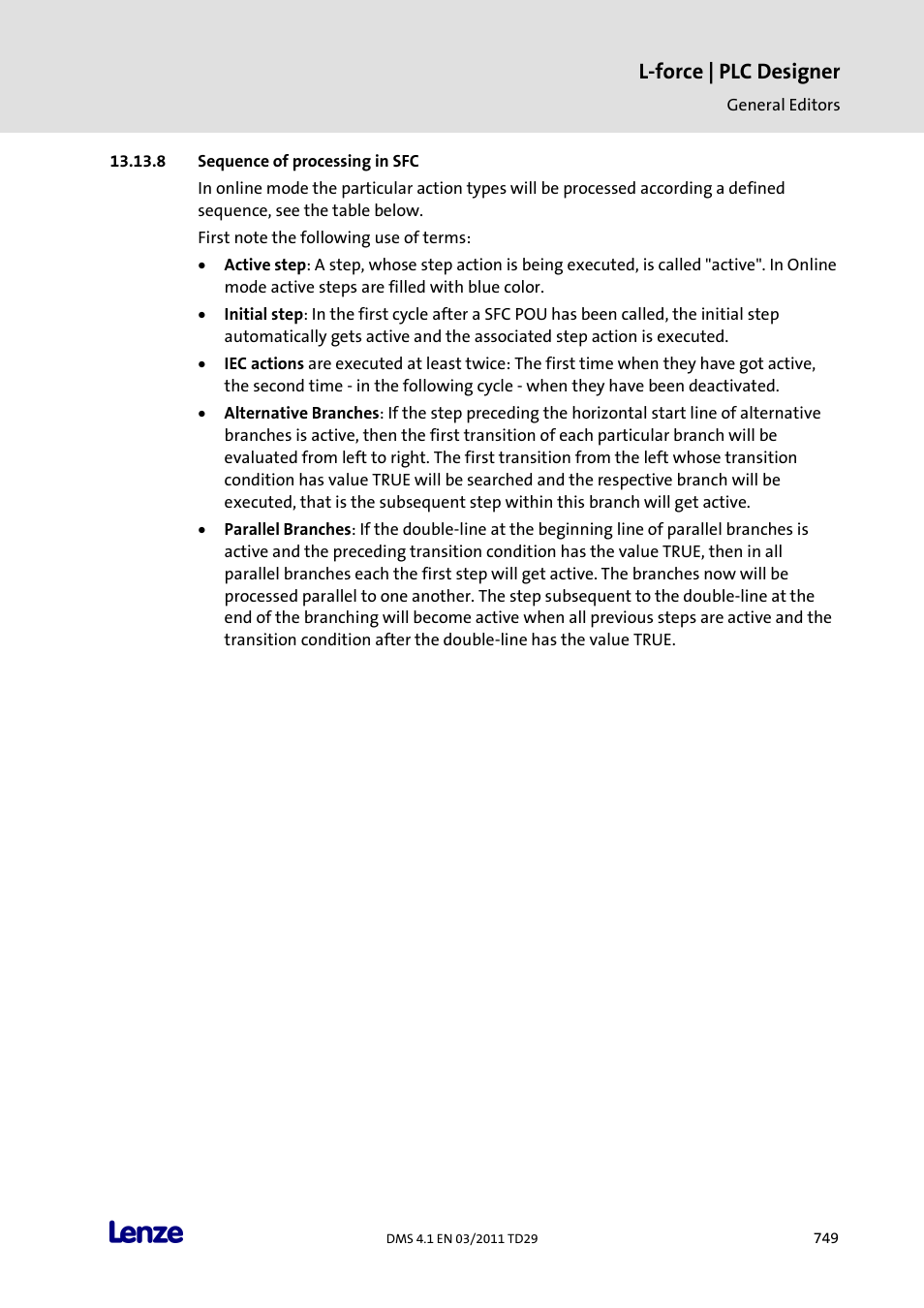 Sequence of processing in sfc, L-force | plc designer | Lenze PLC Designer PLC Designer (R3-1) User Manual | Page 751 / 1170