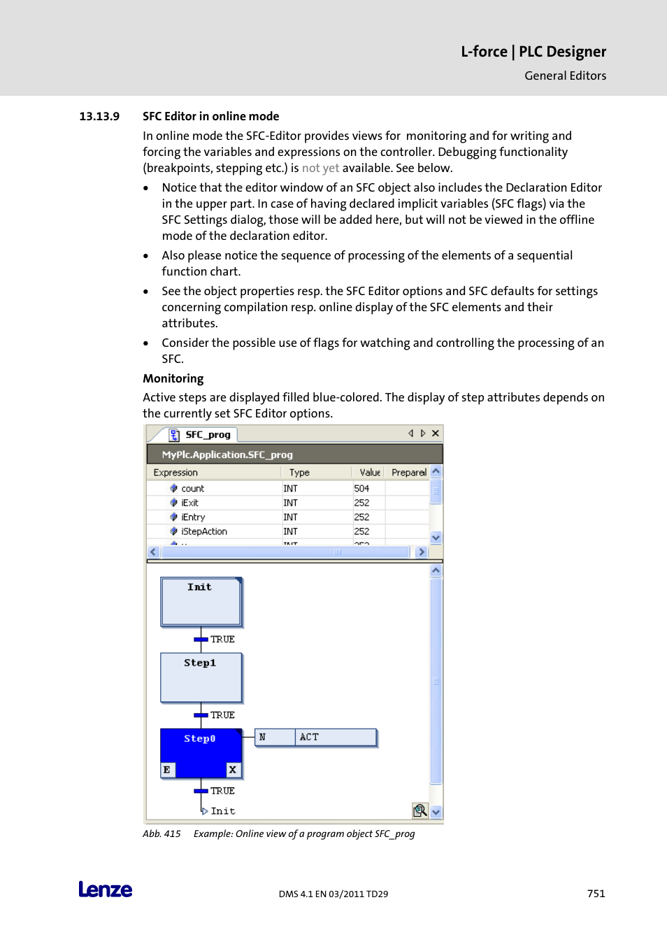 Sfc editor in online mode, L-force | plc designer | Lenze PLC Designer PLC Designer (R3-1) User Manual | Page 753 / 1170