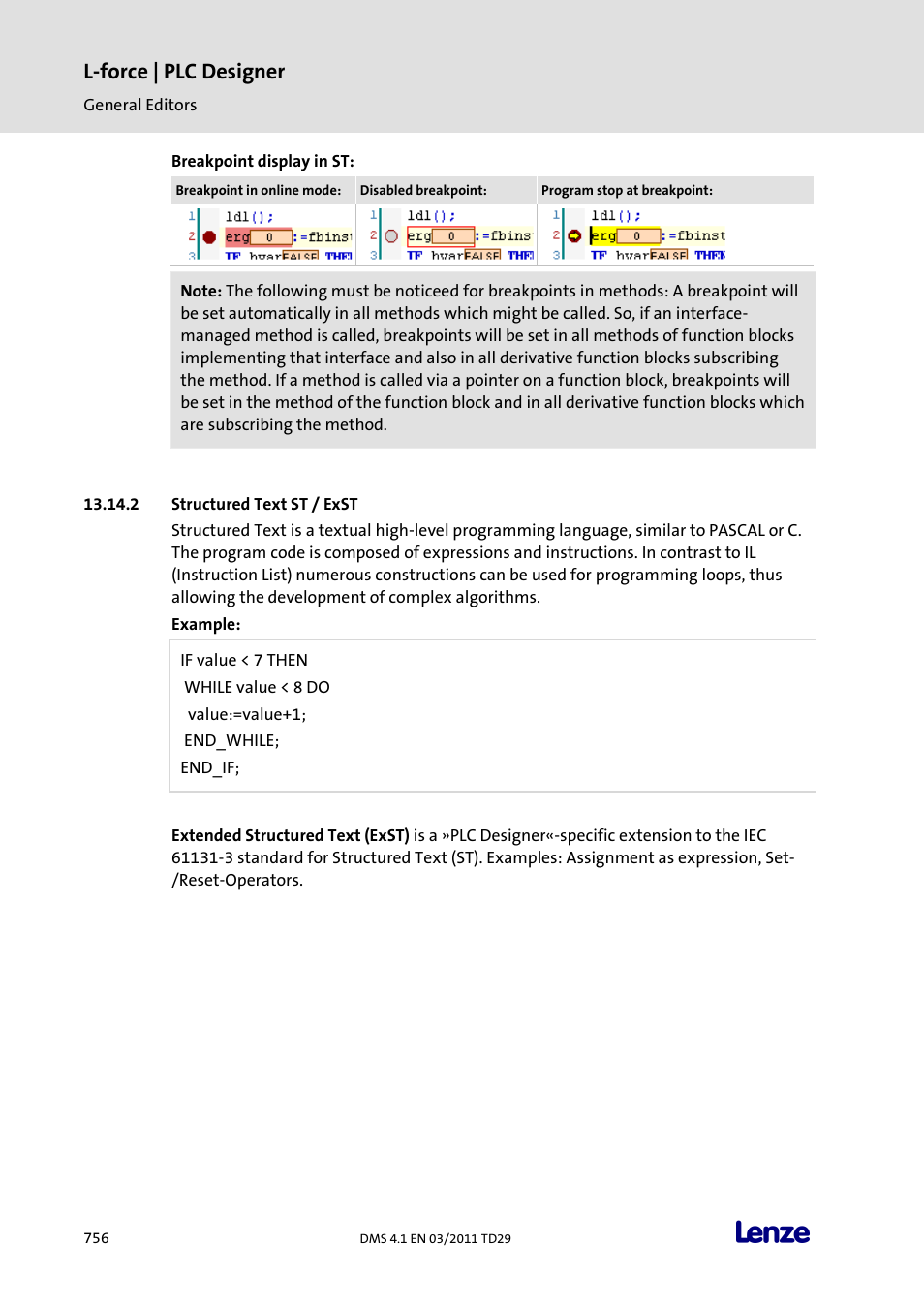 Structured text st / exst, L-force | plc designer | Lenze PLC Designer PLC Designer (R3-1) User Manual | Page 758 / 1170