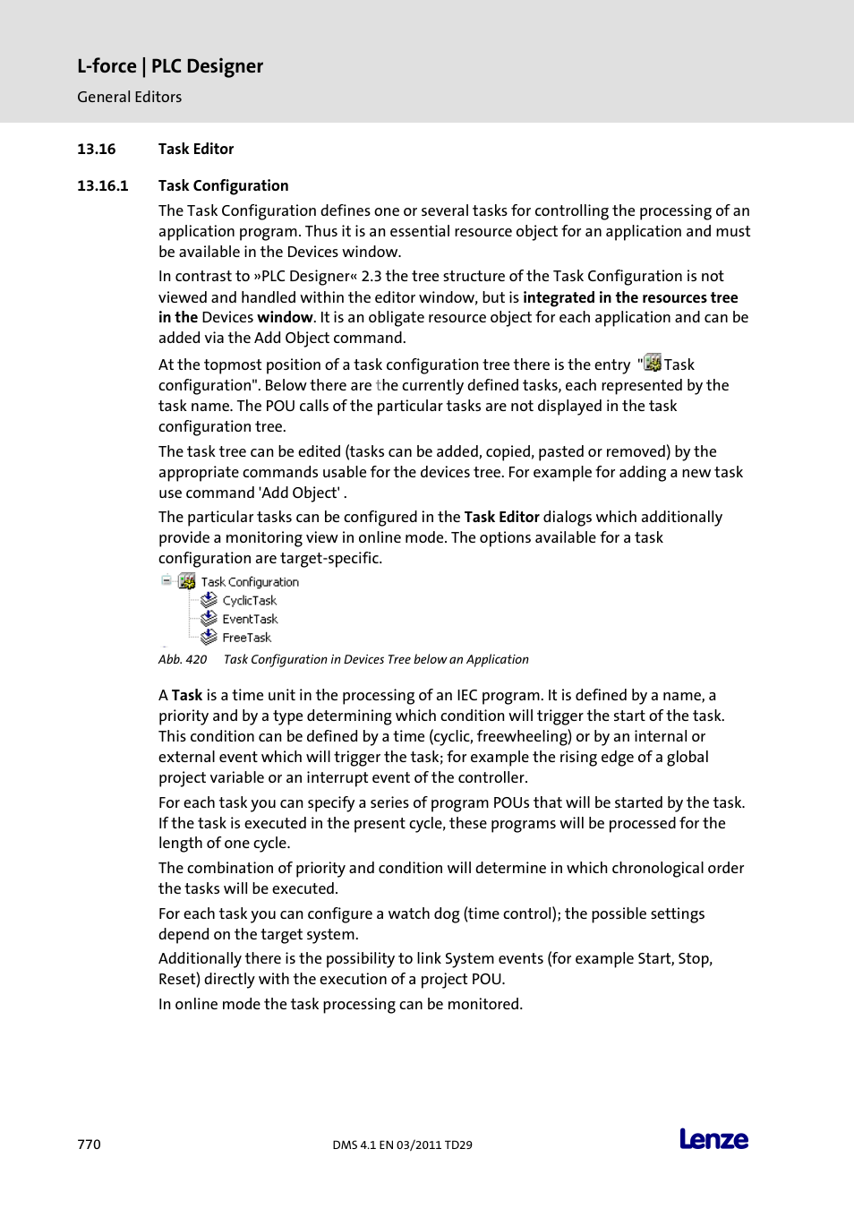 Task editor, Task configuration, L-force | plc designer | Lenze PLC Designer PLC Designer (R3-1) User Manual | Page 772 / 1170