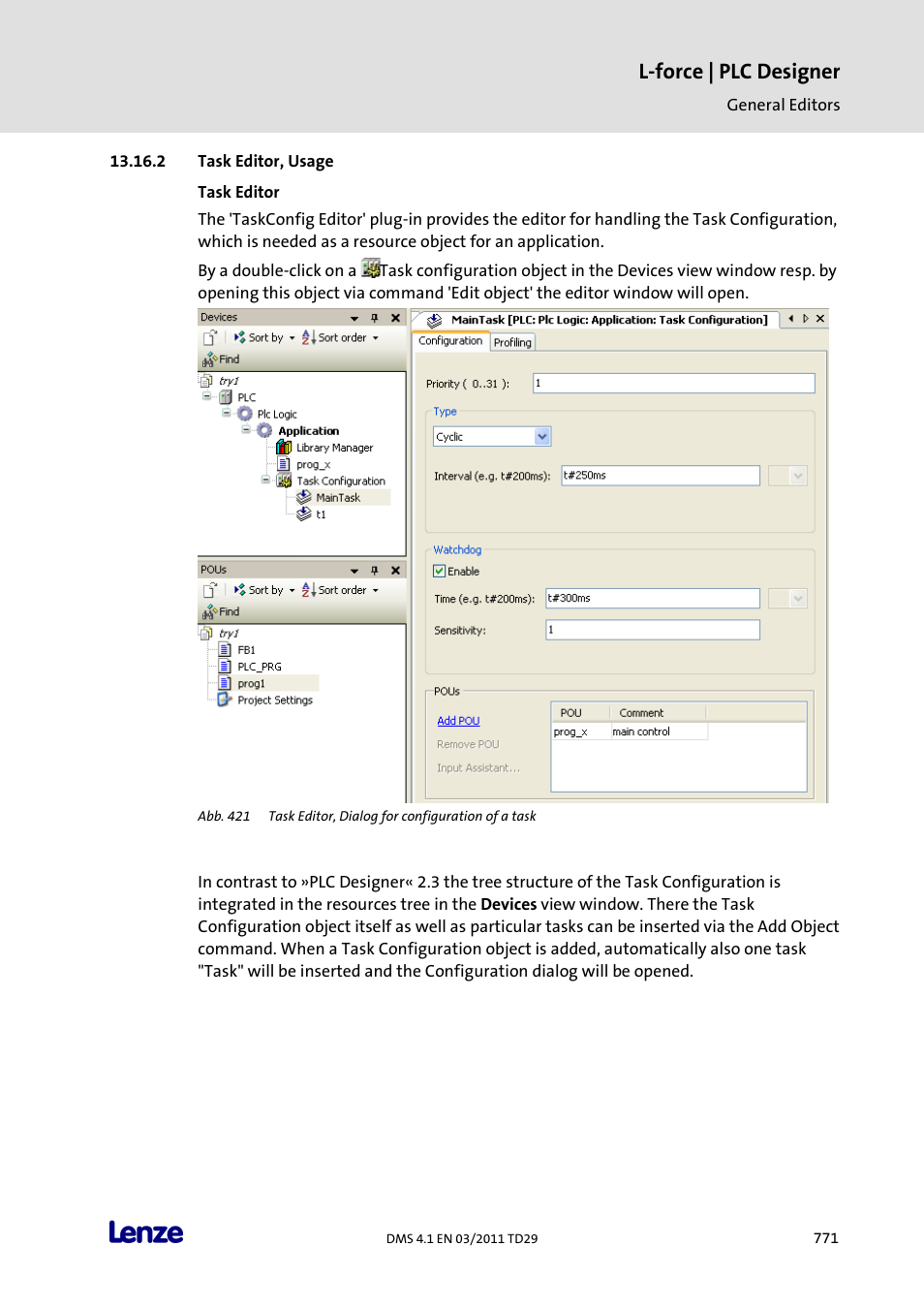 Task editor, usage, Task editor, L-force | plc designer | Lenze PLC Designer PLC Designer (R3-1) User Manual | Page 773 / 1170