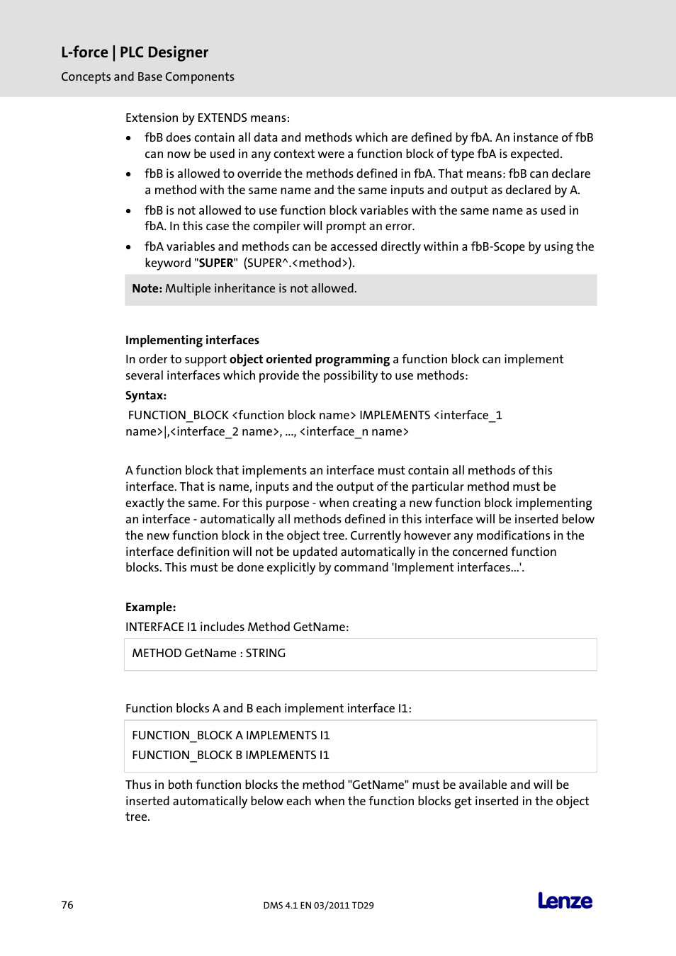 Implementing interfaces, L-force | plc designer | Lenze PLC Designer PLC Designer (R3-1) User Manual | Page 78 / 1170