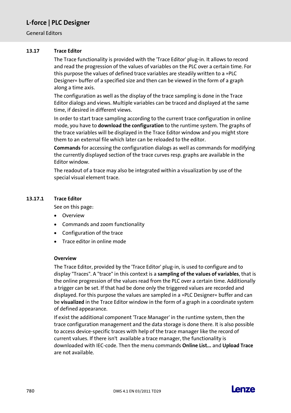 Trace editor, L-force | plc designer | Lenze PLC Designer PLC Designer (R3-1) User Manual | Page 782 / 1170