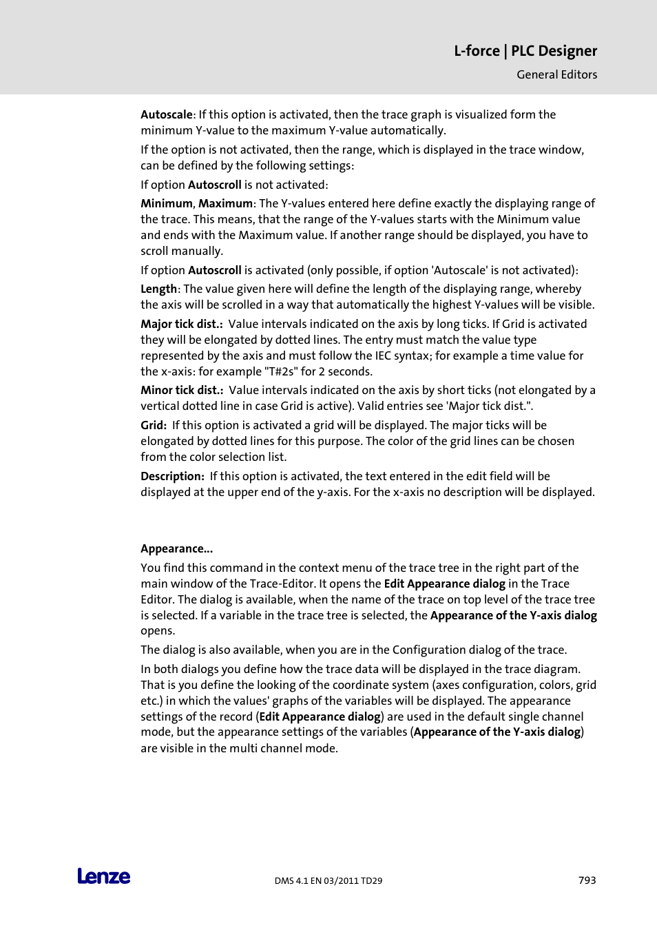 Appearance, L-force | plc designer | Lenze PLC Designer PLC Designer (R3-1) User Manual | Page 795 / 1170