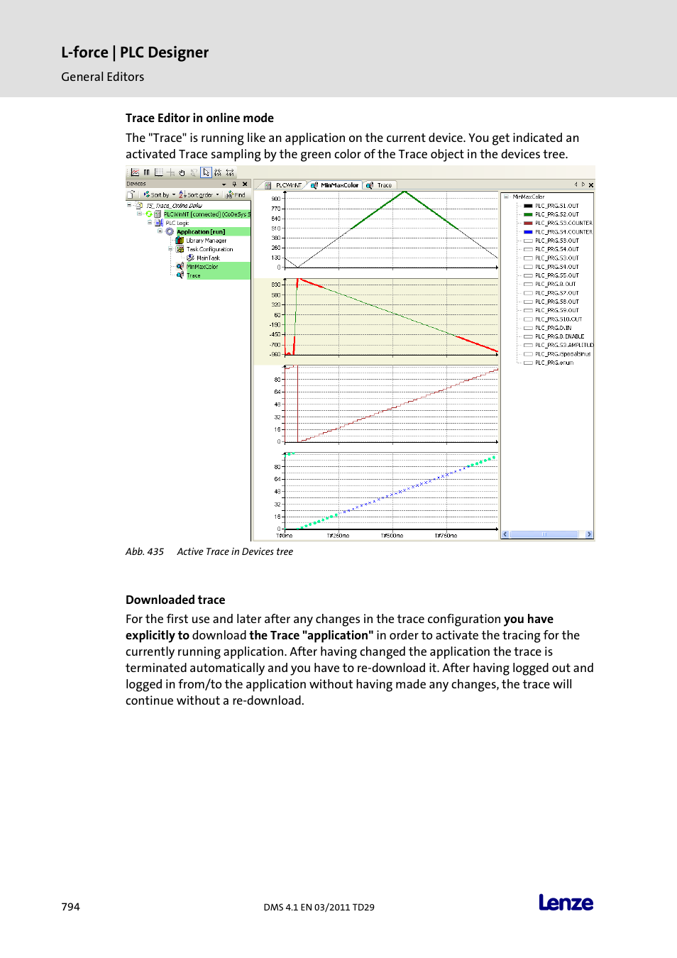 Trace editor in online mode, L-force | plc designer | Lenze PLC Designer PLC Designer (R3-1) User Manual | Page 796 / 1170