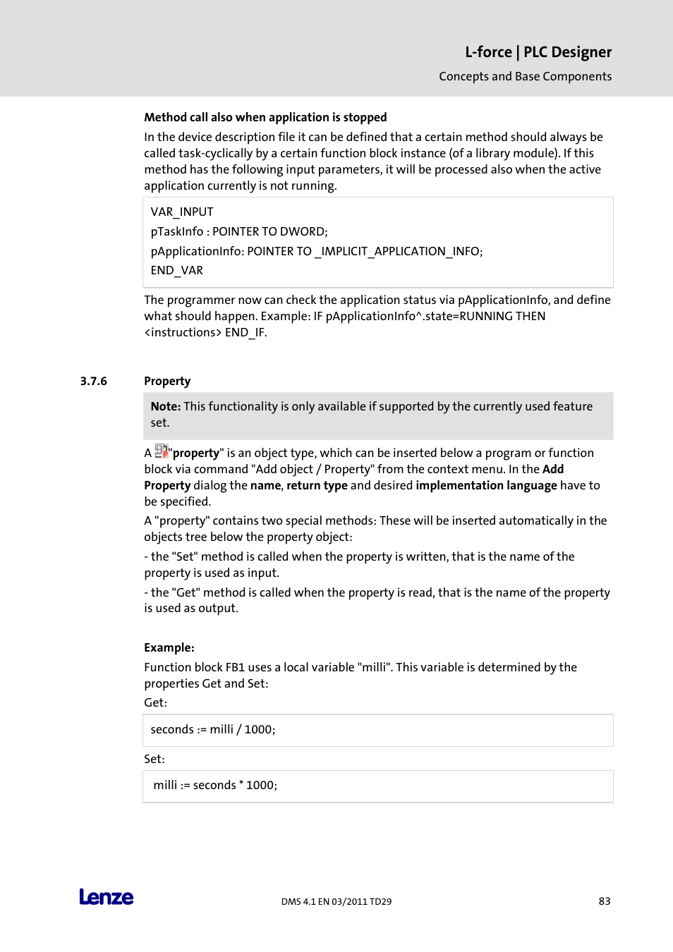 Property, L-force | plc designer | Lenze PLC Designer PLC Designer (R3-1) User Manual | Page 85 / 1170