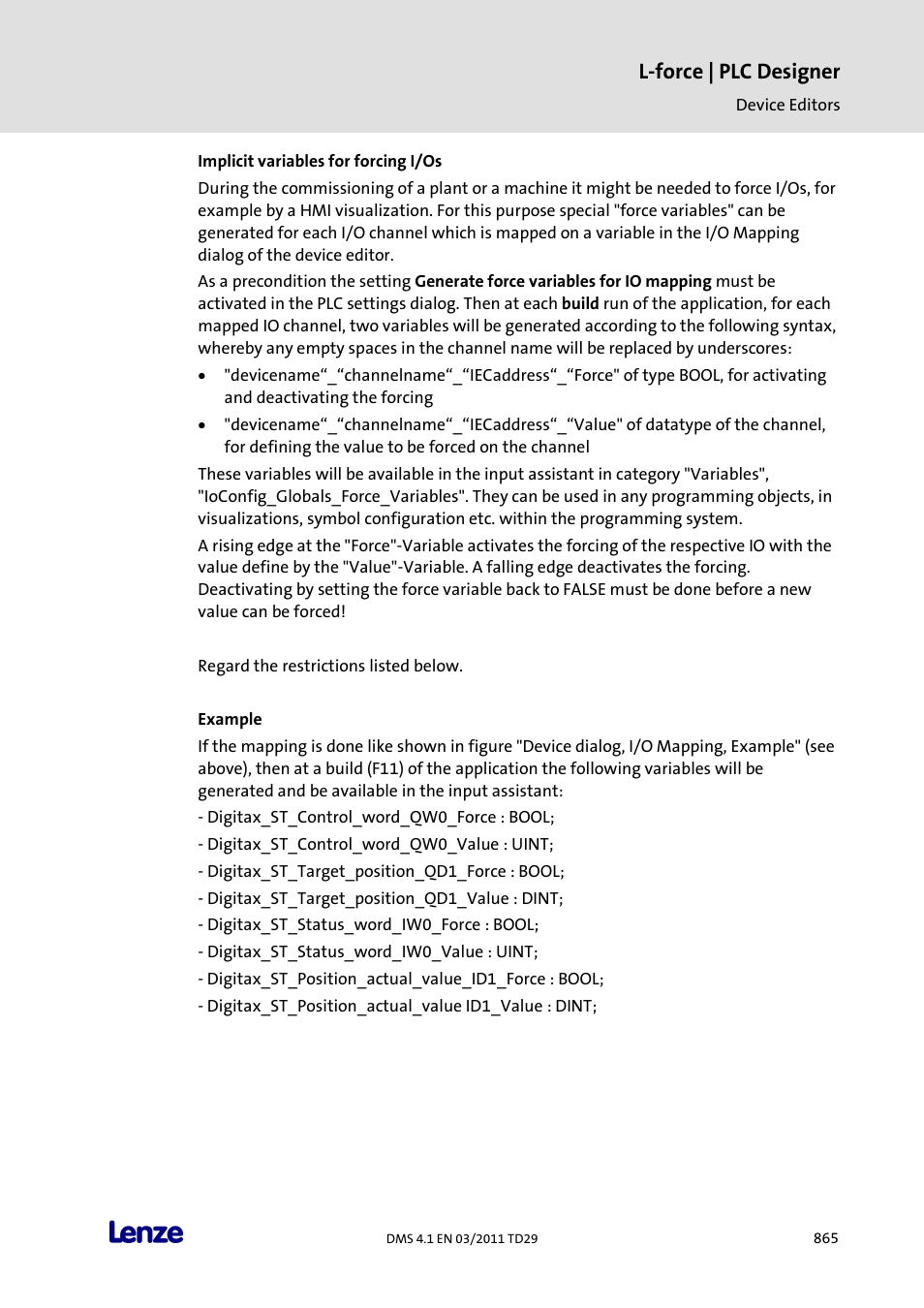 L-force | plc designer | Lenze PLC Designer PLC Designer (R3-1) User Manual | Page 867 / 1170