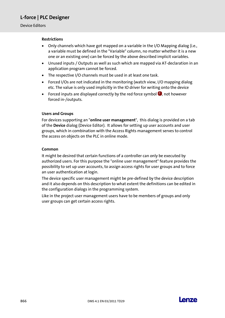 Users and groups, L-force | plc designer | Lenze PLC Designer PLC Designer (R3-1) User Manual | Page 868 / 1170