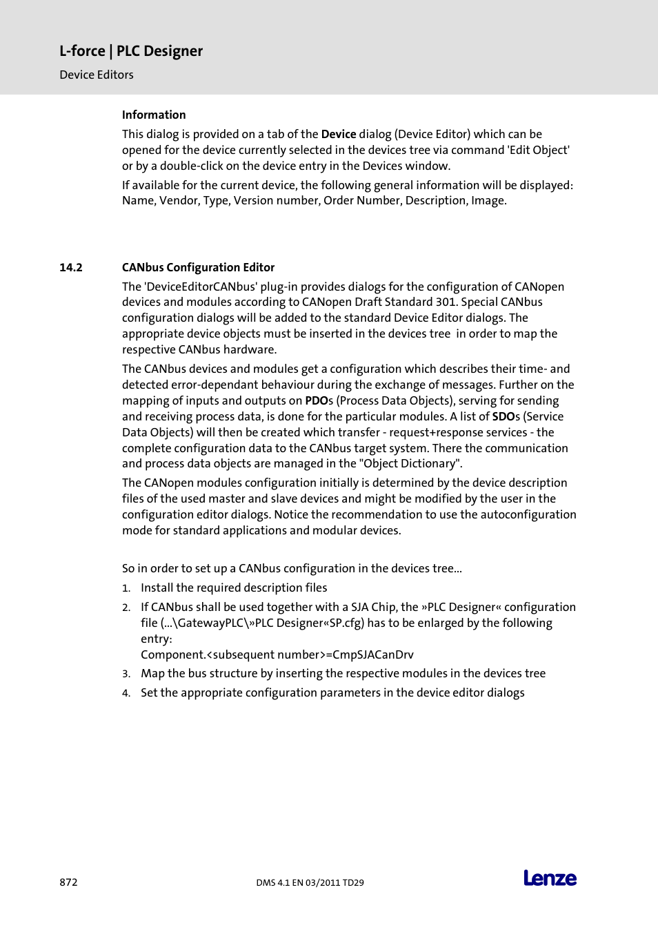 Information, Canbus configuration editor, L-force | plc designer | Lenze PLC Designer PLC Designer (R3-1) User Manual | Page 874 / 1170