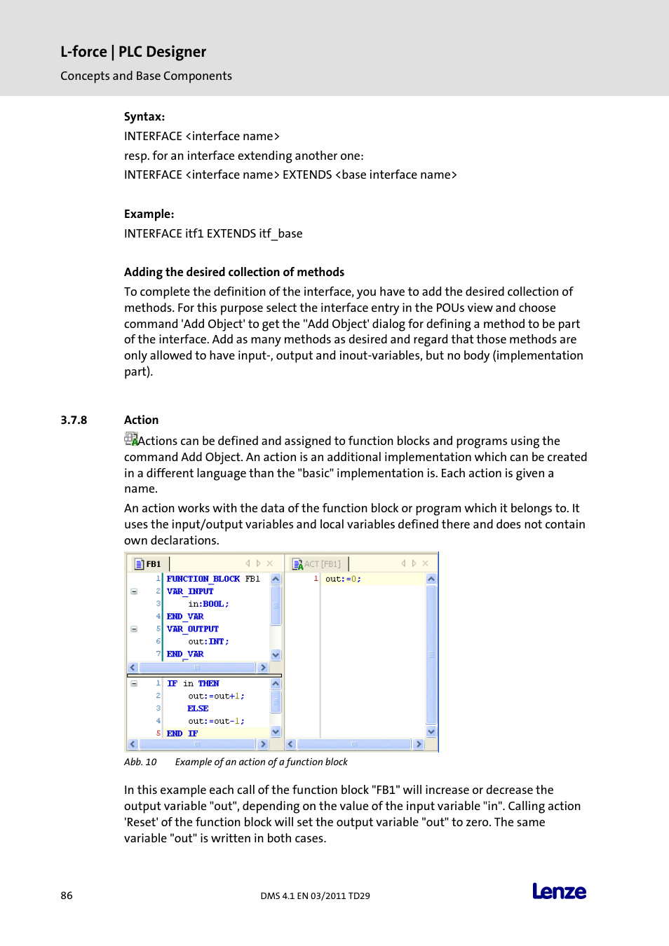 Action, L-force | plc designer | Lenze PLC Designer PLC Designer (R3-1) User Manual | Page 88 / 1170
