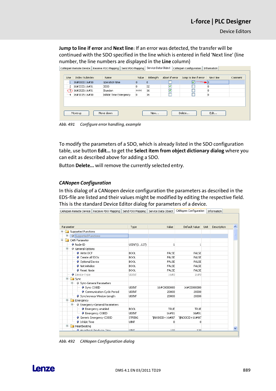 Canopen configuration, L-force | plc designer | Lenze PLC Designer PLC Designer (R3-1) User Manual | Page 891 / 1170