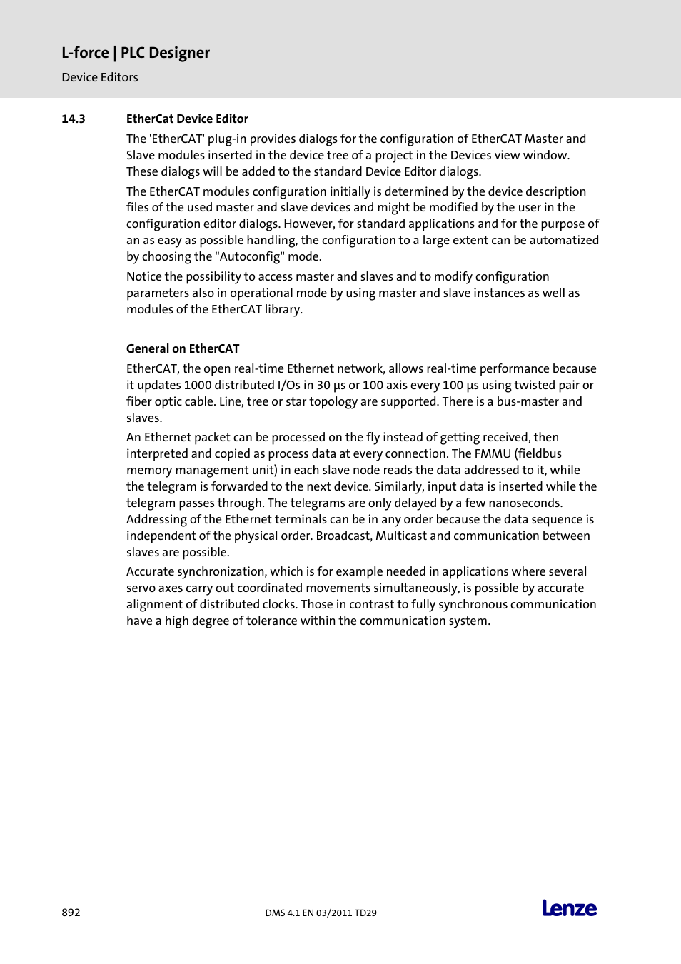 Ethercat device editor, L-force | plc designer | Lenze PLC Designer PLC Designer (R3-1) User Manual | Page 894 / 1170