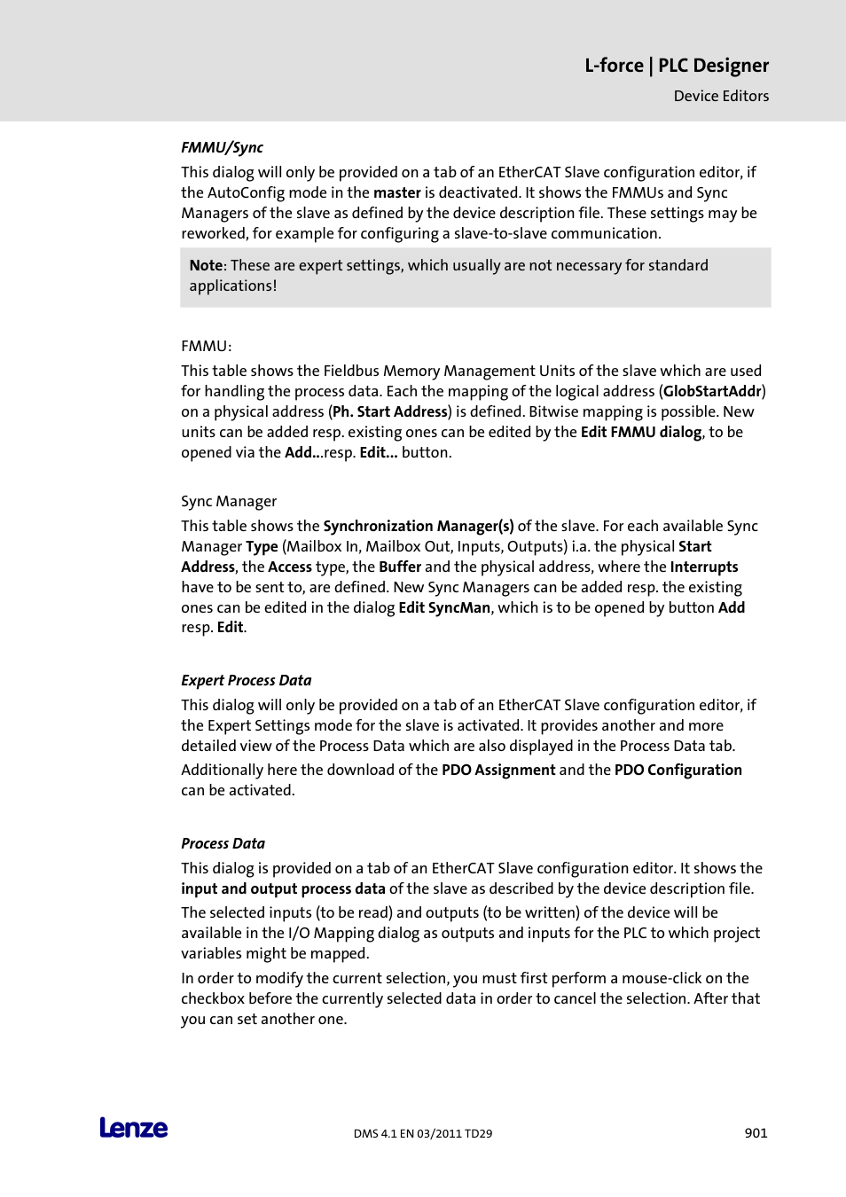 Fmmu/sync, Expert process data, Process data | L-force | plc designer | Lenze PLC Designer PLC Designer (R3-1) User Manual | Page 903 / 1170
