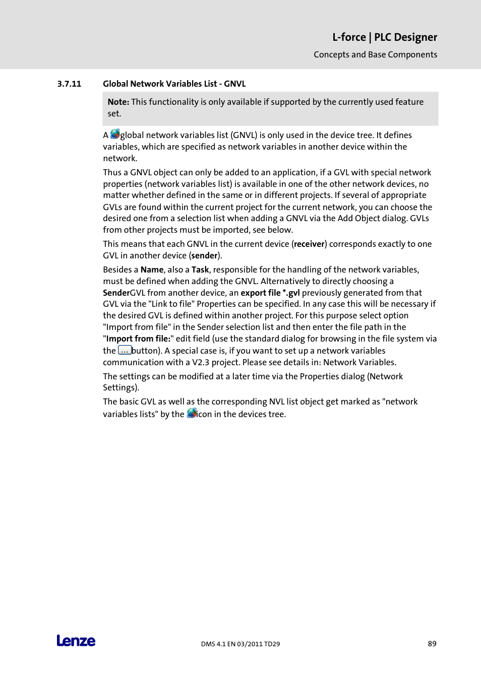 Global network variables list - gnvl, L-force | plc designer | Lenze PLC Designer PLC Designer (R3-1) User Manual | Page 91 / 1170