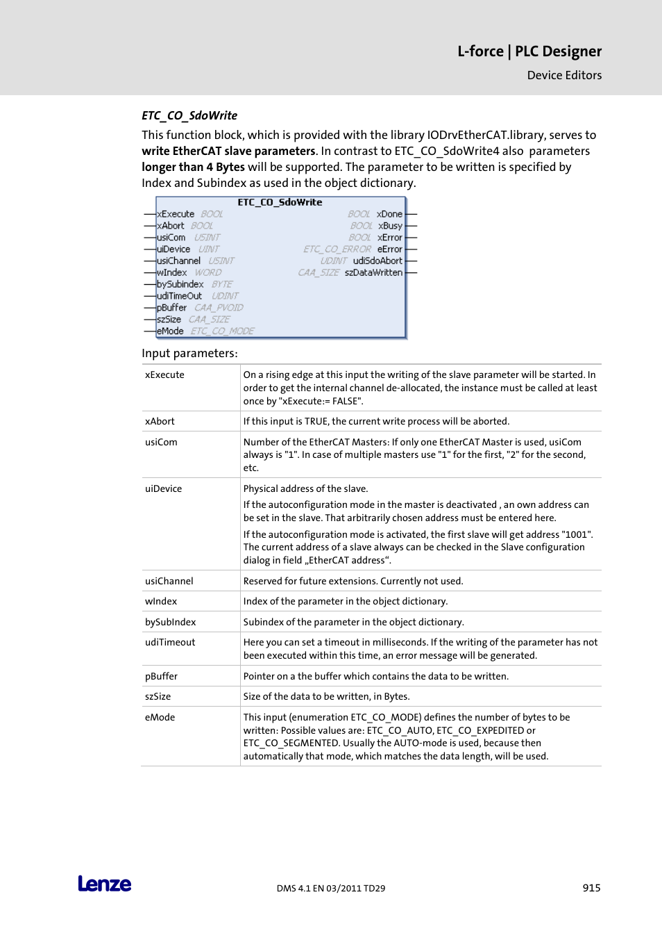 Etc_co_sdowrite, L-force | plc designer | Lenze PLC Designer PLC Designer (R3-1) User Manual | Page 917 / 1170