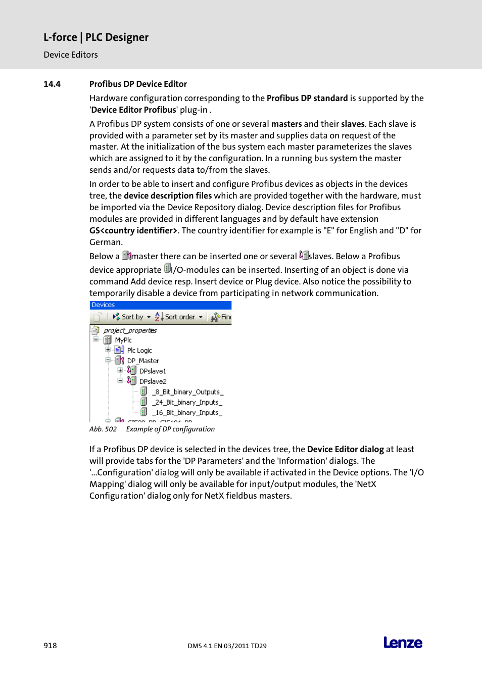 Profibus dp device editor, L-force | plc designer | Lenze PLC Designer PLC Designer (R3-1) User Manual | Page 920 / 1170