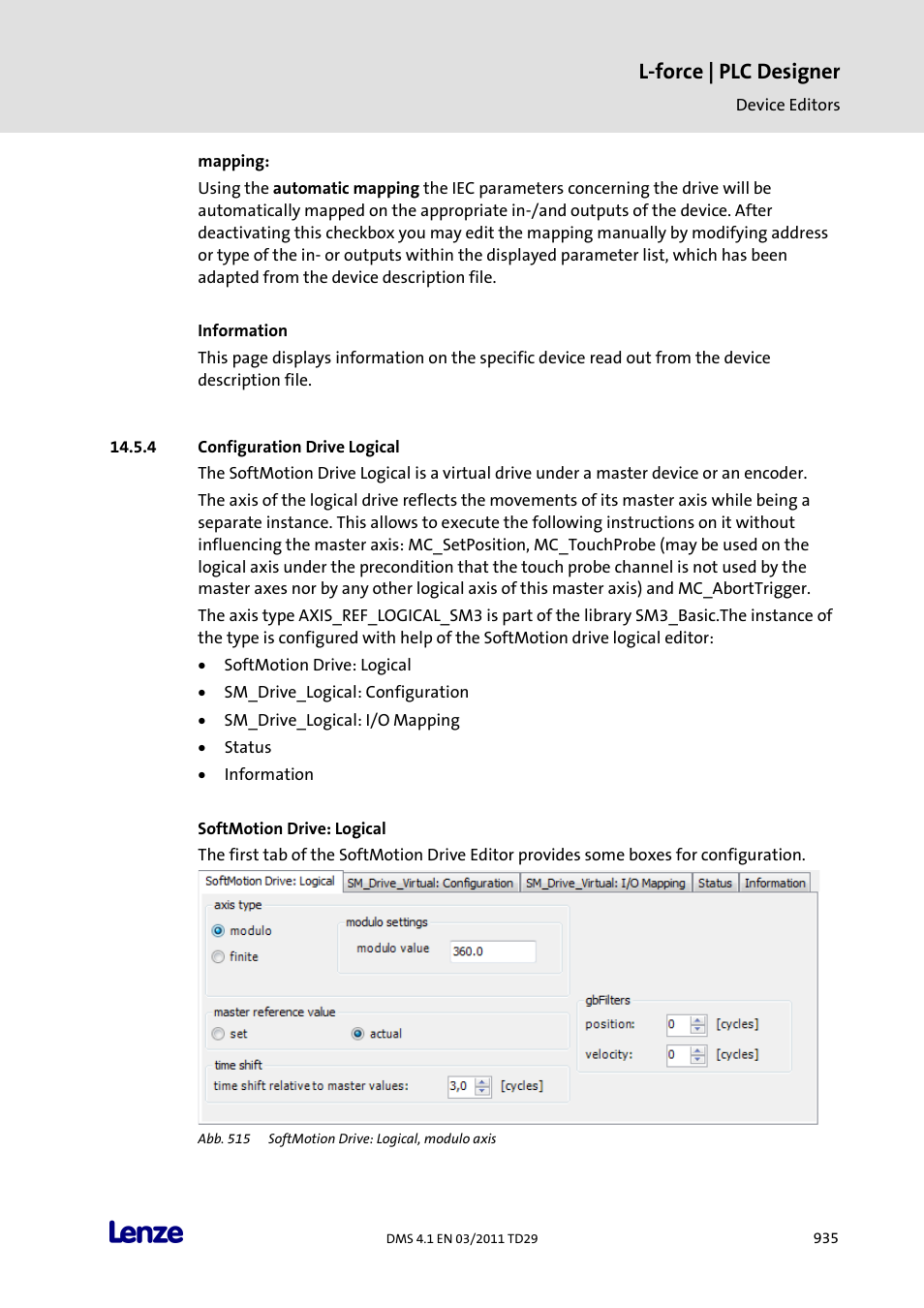 Configuration drive logical, L-force | plc designer | Lenze PLC Designer PLC Designer (R3-1) User Manual | Page 937 / 1170