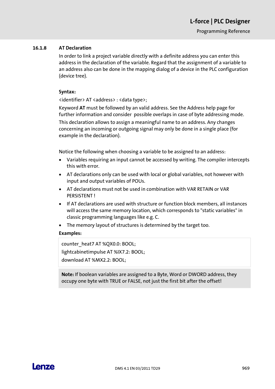 At declaration, L-force | plc designer | Lenze PLC Designer PLC Designer (R3-1) User Manual | Page 971 / 1170