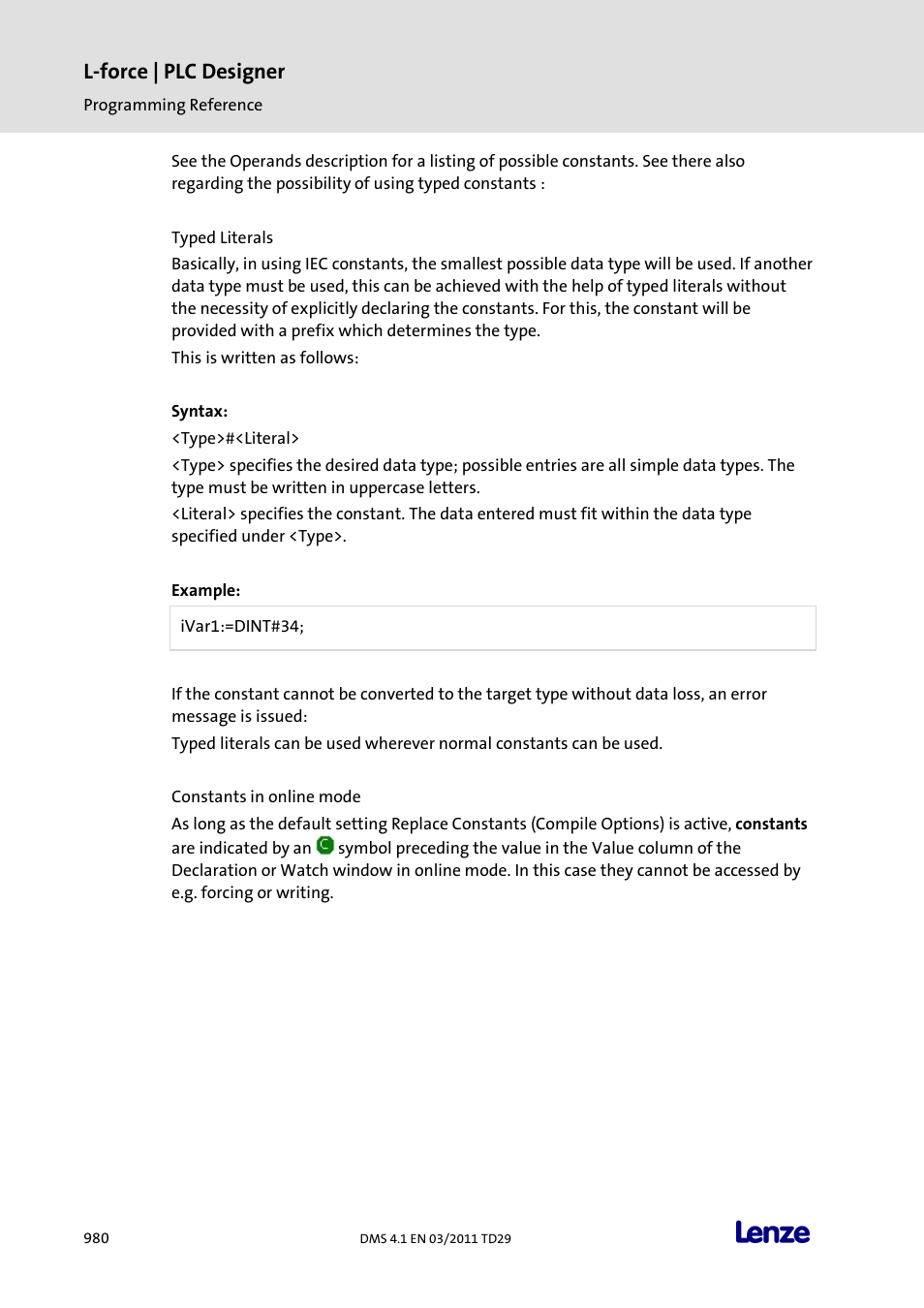 L-force | plc designer | Lenze PLC Designer PLC Designer (R3-1) User Manual | Page 982 / 1170