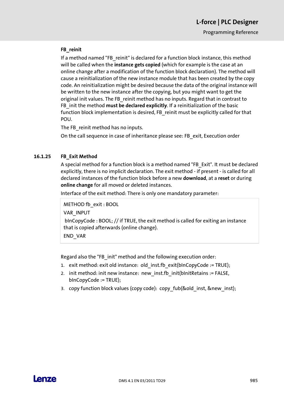 Fb_exit method, L-force | plc designer | Lenze PLC Designer PLC Designer (R3-1) User Manual | Page 987 / 1170