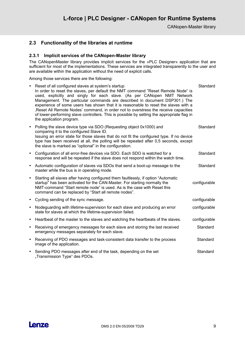 3 functionality of the libraries at runtime, 1 implicit services of the canopen-master library, Functionality of the libraries at runtime | Implicit services of the canopen-master library | Lenze PLC Designer PLC Designer (R2-x) CANopen for Runtime Systems User Manual | Page 10 / 56
