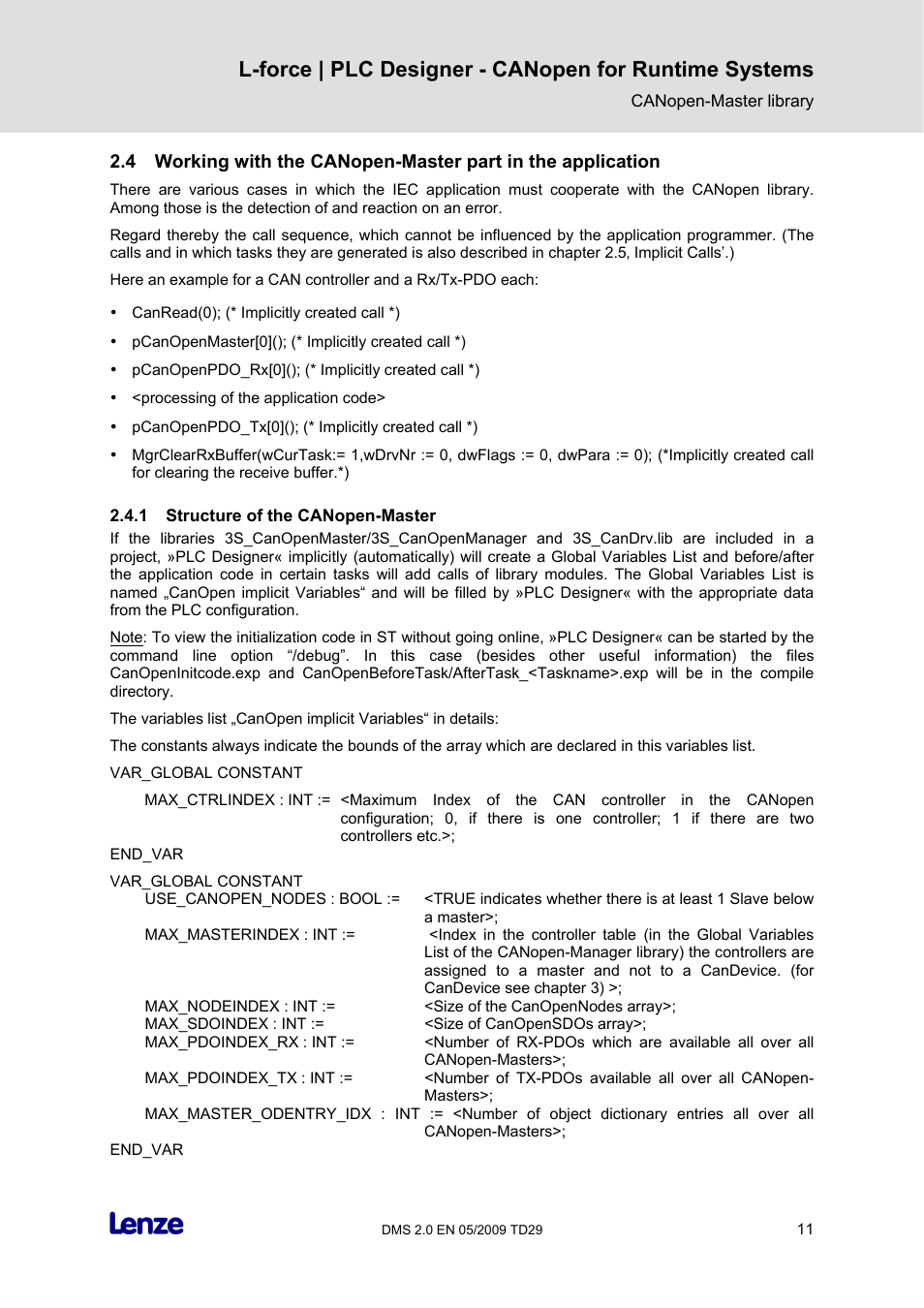1 structure of the canopen-master, Structure of the canopen-master | Lenze PLC Designer PLC Designer (R2-x) CANopen for Runtime Systems User Manual | Page 12 / 56