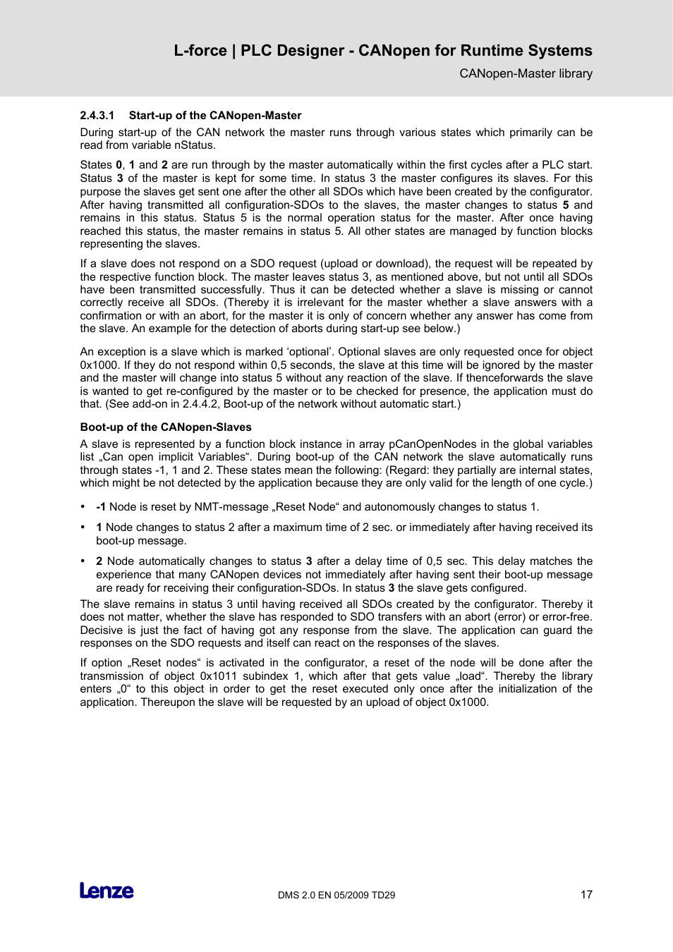 1 start-up of the canopen-master, Boot-up of the canopen-slaves | Lenze PLC Designer PLC Designer (R2-x) CANopen for Runtime Systems User Manual | Page 18 / 56
