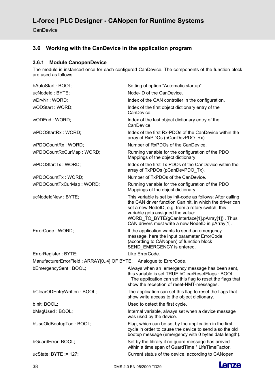 1 module canopendevice, Module canopendevice | Lenze PLC Designer PLC Designer (R2-x) CANopen for Runtime Systems User Manual | Page 39 / 56
