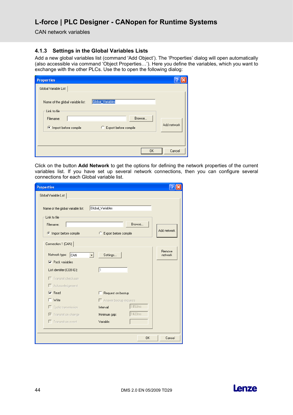 3 settings in the global variables lists, Settings in the global variables lists | Lenze PLC Designer PLC Designer (R2-x) CANopen for Runtime Systems User Manual | Page 45 / 56