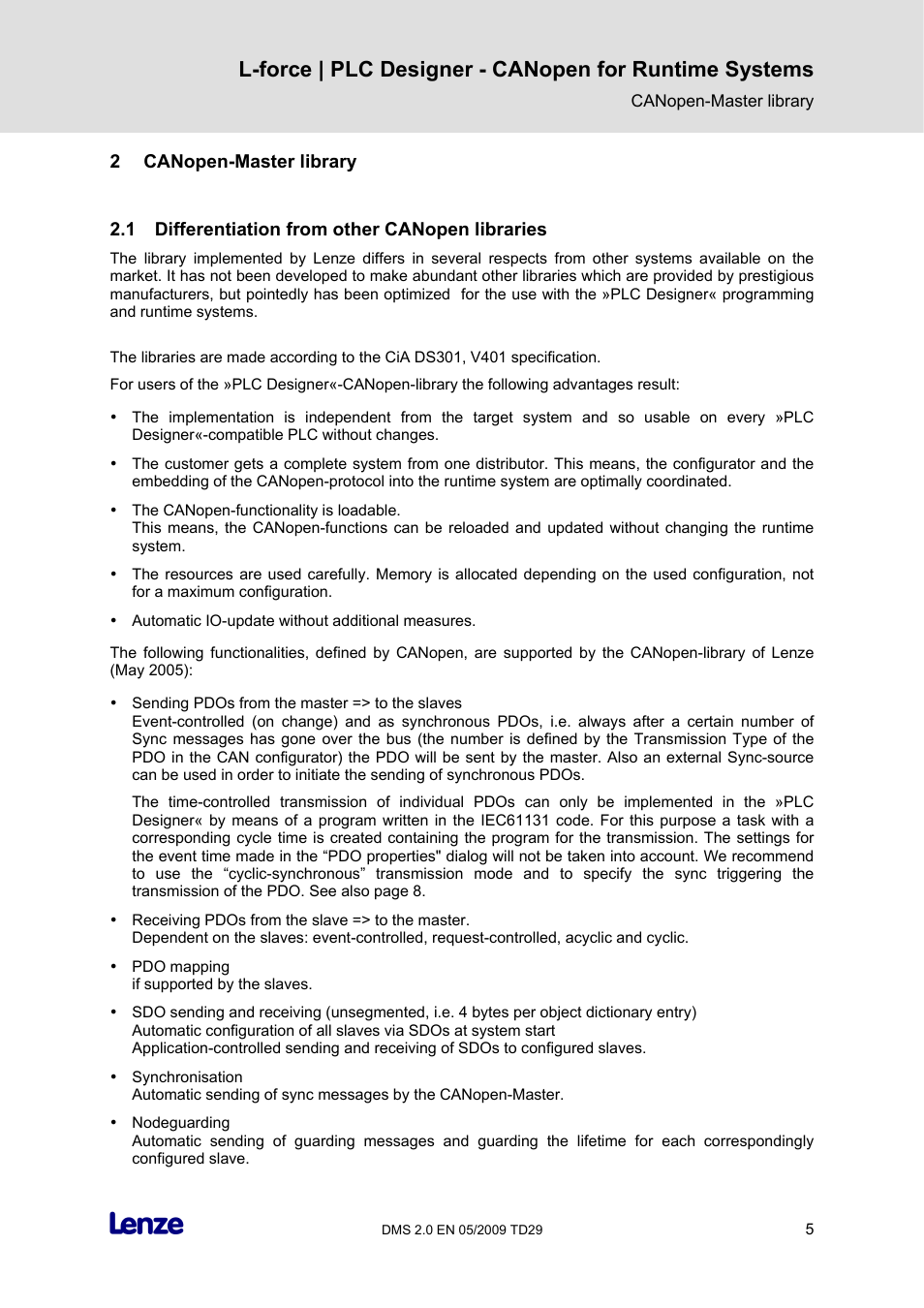 2 canopen-master library, 1 differentiation from other canopen libraries, Canopen-master library | Differentiation from other canopen libraries | Lenze PLC Designer PLC Designer (R2-x) CANopen for Runtime Systems User Manual | Page 6 / 56