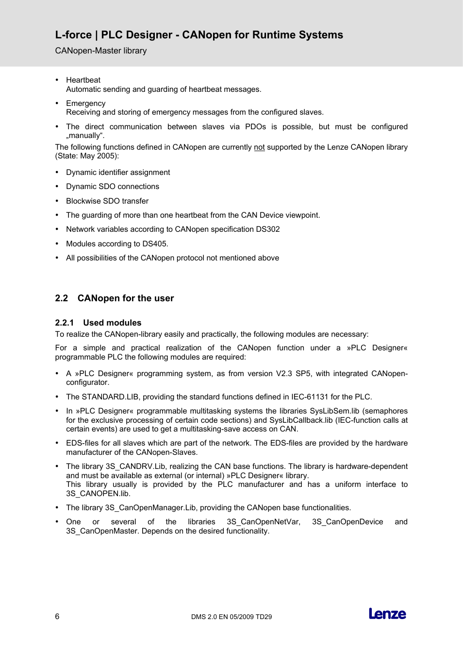 2 canopen for the user, 1 used modules, Canopen for the user | Used modules | Lenze PLC Designer PLC Designer (R2-x) CANopen for Runtime Systems User Manual | Page 7 / 56